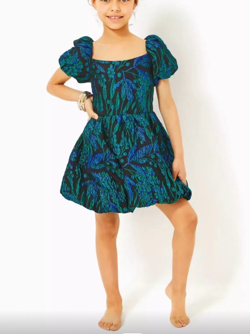 Lilly Pulitzer Koji dress in a deep lagoon berry wild metallic brocade pattern